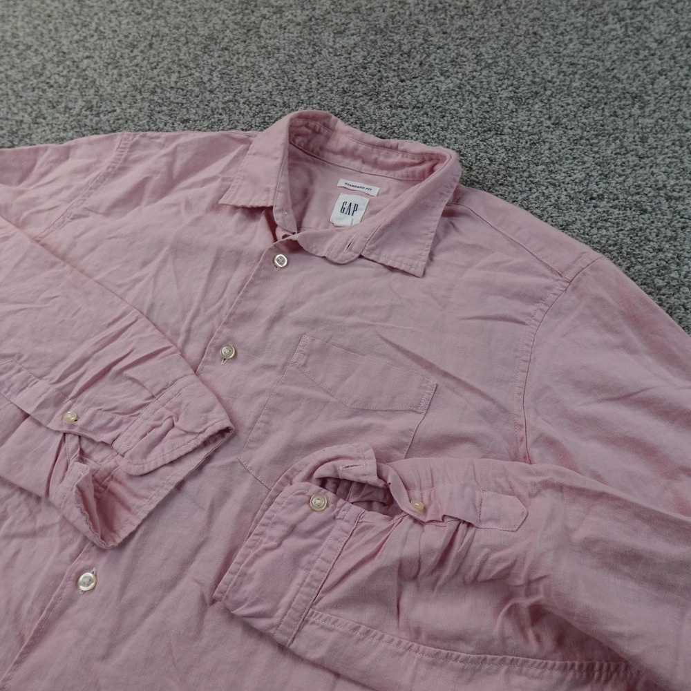 Gap Shirt Mens L Pink Linen Chambray Button Up Long Sleeve Casual Spring Summer